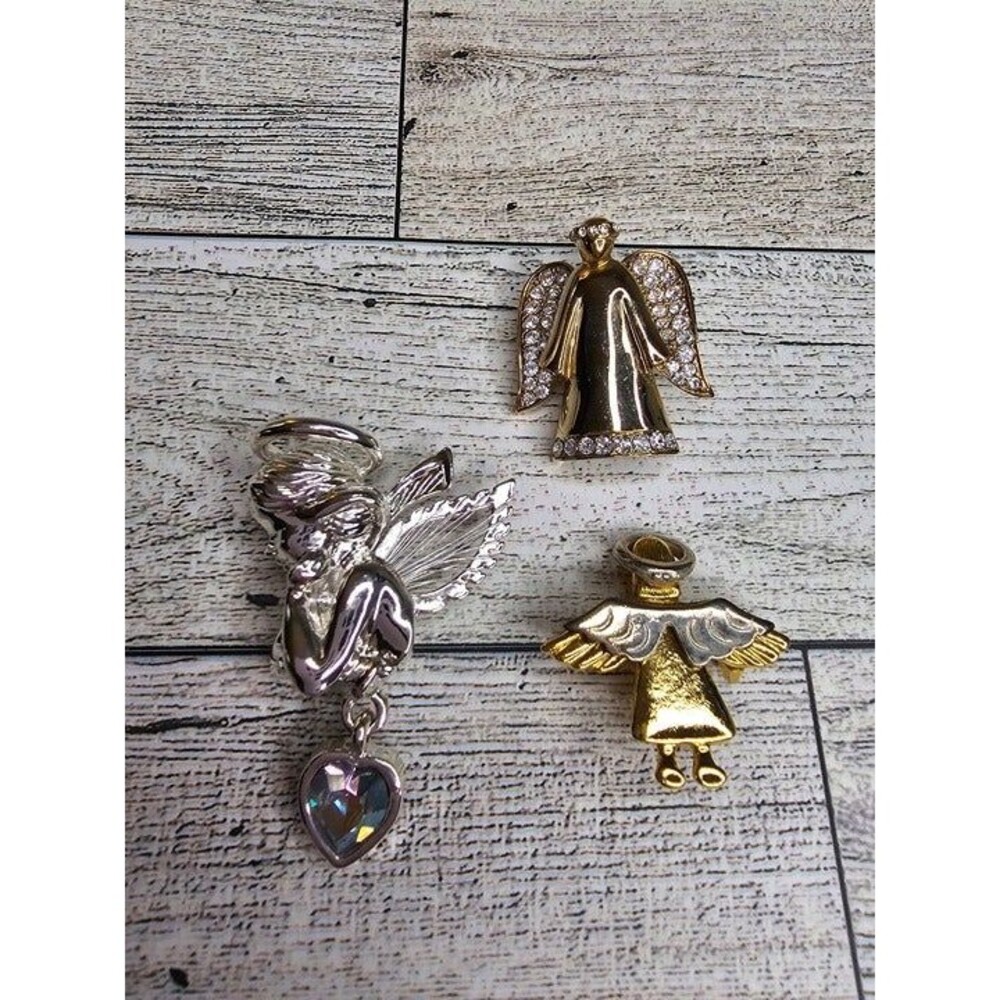 Trio of Angels and Cherub Pins/Brooches Gold and Silver Tones